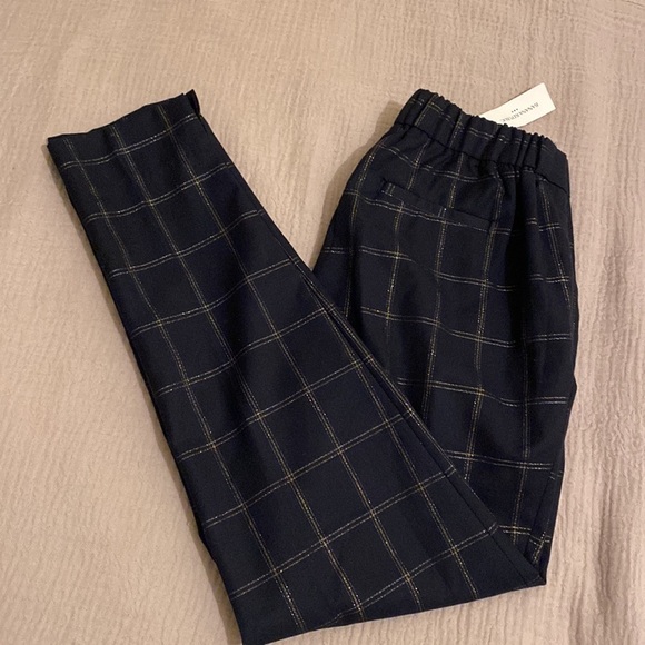 Banana Republic HYDEN PANT plaid navy . Size 0. New - Picture 1 of 10